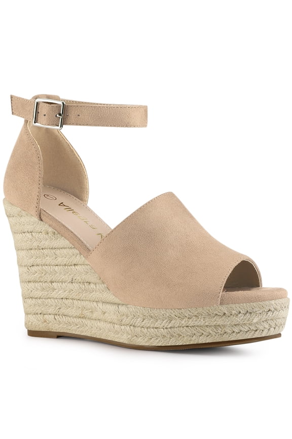 Women's Shoes Espadrille Wedge Ankle Strap Open Toe Faux Suede Sandals Nude 8