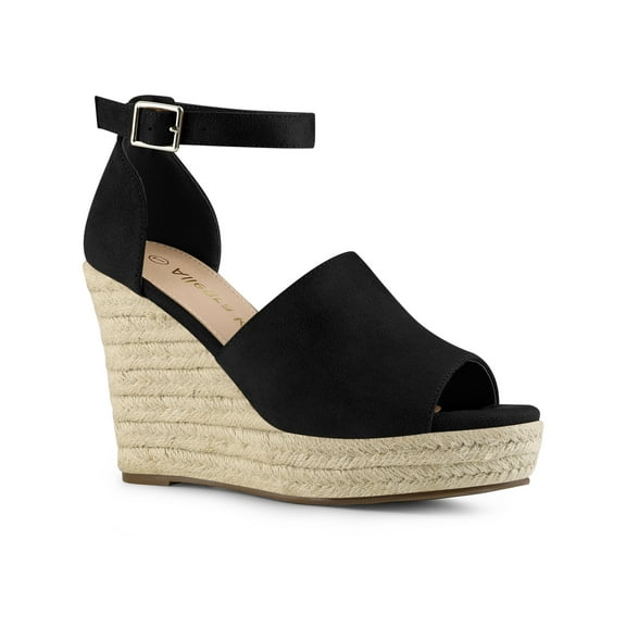 BLISSFUL STEP Espadrilles Platform Heels Wedge Sandals Black 9