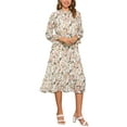 thumbnail image 1 of INSPIRE CHIC Women's Dress Floral Mock Neck Ruffle Long Sleeve Flowy Chiffon A-Line Midi Dresses L White, 1 of 6