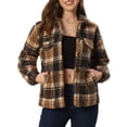 thumbnail image 1 of INSPIRE CHIC Faux Fleece Jackets for Women's Button Down Casual Warm Plaid Coat Outwear Brown XS, 1 of 4