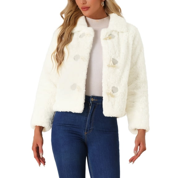 INSPIRE CHIC Faux Fur Coats for Women's Collar Cropped Winter Warm Outwear Casual Jacket White S