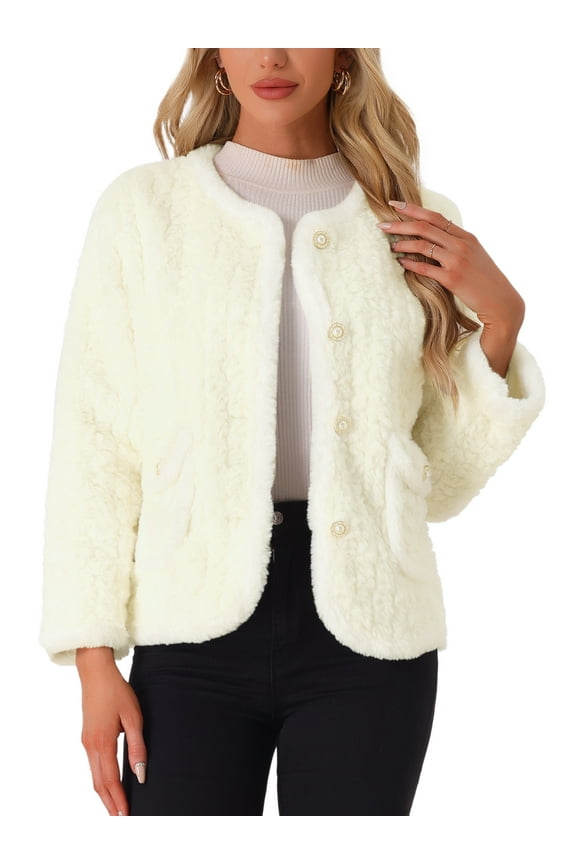 Faux Fur Coats for Women's Single Breasted Plush Warm Winter Coat