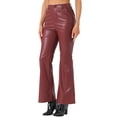 thumbnail image 1 of Allegra K Faux Leather Casual Pant for Women's High Waist Bell Bottom Flared Long PU Trouser L Burgundy, 1 of 6