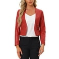thumbnail image 1 of INSPIRE CHIC Women's Coat Faux Leather Crop Collarless Open Front PU Moto Biker Jackets XL Red, 1 of 6