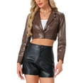 thumbnail image 1 of Allegra K Faux Leather Cropped Blazer for Women's Notched Lapel Collar Single Breasted Moto PU Jackets S Coffee, 1 of 5