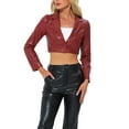 thumbnail image 1 of INSPIRE CHIC Faux Leather Cropped Blazer for Women's Notched Lapel Collar Single Breasted Moto PU Jackets XS Burgundy, 1 of 5