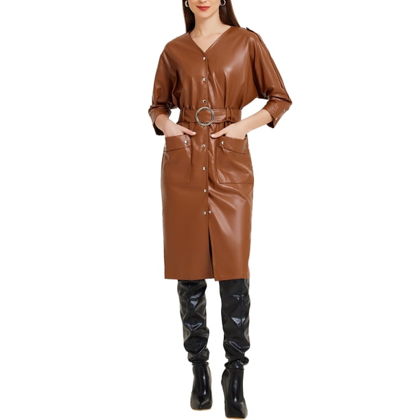button leather dress Regina Faux Leather Button Front Mini Dress main image 0