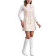 thumbnail image 1 of INSPIRE CHIC Women's Faux Leather V Neck Button Down Mini Pinafore Dress M White, 1 of 6