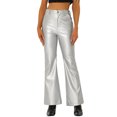 thumbnail image 1 of INSPIRE CHIC Faux Leather Casual Pant for Women's High Waist Bell Bottom Flared Long PU Trouser L Silver, 1 of 6