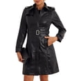 thumbnail image 1 of INSPIRE CHIC Faux Leather Long Jacket for Women's Lapel Slim Fit Long Sleeve Zip Coats, 1 of 6