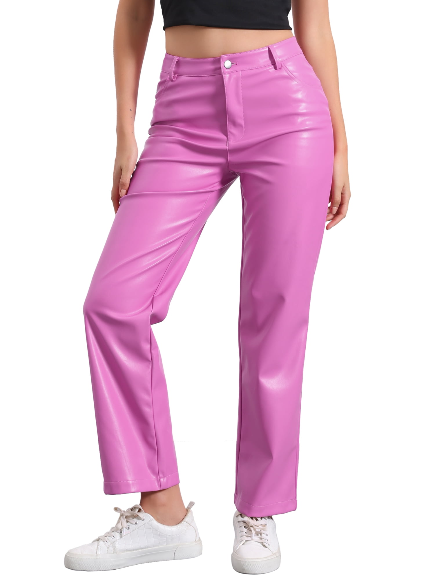 INSPIRE CHIC Faux Leather Pants for Women's High Waist Straight