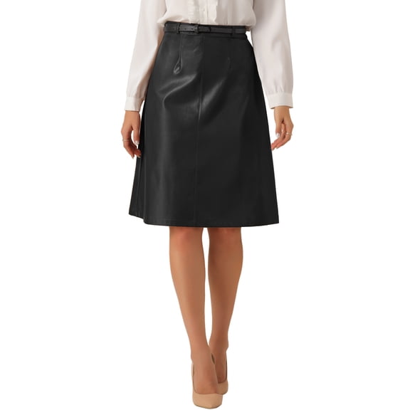 INSPIRE CHIC Women's Halloween Faux Leather Skirt A-Line High Waist Vintage Pencil Midi Skirt XL Black
