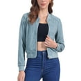 thumbnail image 1 of INSPIRE CHIC Women's Jacket Faux Suede Cropped Coat Stand Collar Zip Up Biker Moto Bomber Jackets XL Grey Blue, 1 of 6