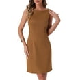 thumbnail image 1 of INSPIRE CHIC Women's Faux Suede Dress Boat Neck Sleeveless Sheath Dresses XS Brown, 1 of 5