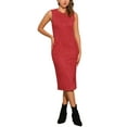 thumbnail image 1 of INSPIRE CHIC Women's Faux Suede Dress Sleeveless Crewneck Split Hem Sheath Work Dress XS Red, 1 of 6