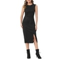 thumbnail image 1 of INSPIRE CHIC Women's Faux Suede Dress Sleeveless Crewneck Split Hem Sheath Work Dress S Black, 1 of 6