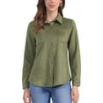 thumbnail image 1 of INSPIRE CHIC Faux Suede Shirt for Women's Stretch Dressy Casual Button Down Long Sleeve Shirt 2024 Fall Clothes M Olive Green, 1 of 6