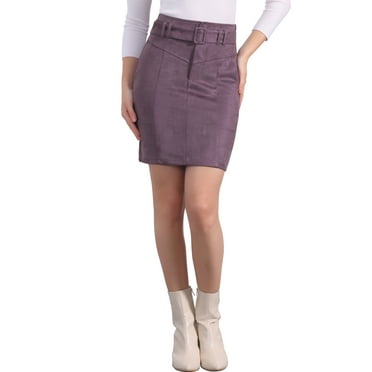 INSPIRE CHIC Women's Skirt Faux Suede High Waist Casual Belted Pencil Skirts XS Dark Purple