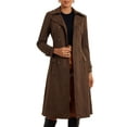 thumbnail image 1 of INSPIRE CHIC Faux Suede Trench Coat for Women's Notched Lapel Double Breasted Belted Long Sleeves Coats XS Dark Coffee, 1 of 6