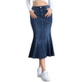 thumbnail image 1 of INSPIRE CHIC Fishtail Denim Skirt for Women's Washed Midi Jean Bodycon Skirt L Dark Blue, 1 of 6