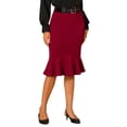 thumbnail image 1 of INSPIRE CHIC Fishtail Mermaid Skirt for Women's High Waisted Peplum Midi Pencil Skirt Work Business Skirt with Belt XS Wine Red, 1 of 6