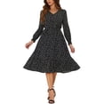 thumbnail image 1 of INSPIRE CHIC Floral Dress for Women's V Neck Belt Waist Long Sleeve Flowy Flare Chiffon Midi Dress, 1 of 6