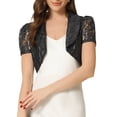 thumbnail image 1 of INSPIRE CHIC Floral Lace Shrug for Women's Lapel Collar Short Sleeves Elegant Bolero Cardigan S Black, 1 of 5