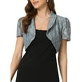thumbnail image 1 of INSPIRE CHIC Floral Lace Shrug for Women's Lapel Collar Short Sleeves Elegant Bolero Cardigan XL Grey Blue, 1 of 5