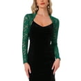 thumbnail image 1 of INSPIRE CHIC Valentine's Day Floral Lace Shrug for Women's Ruffle Evening Long Sleeve Open Front Cropped Cardigan S Green, 1 of 6