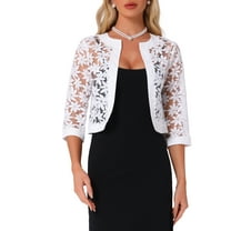INSPIRE CHIC Floral Lace Shrugs for Women's 3/4 Sleeve Cropped Open Front Elegant Bolero Cardigan XS White