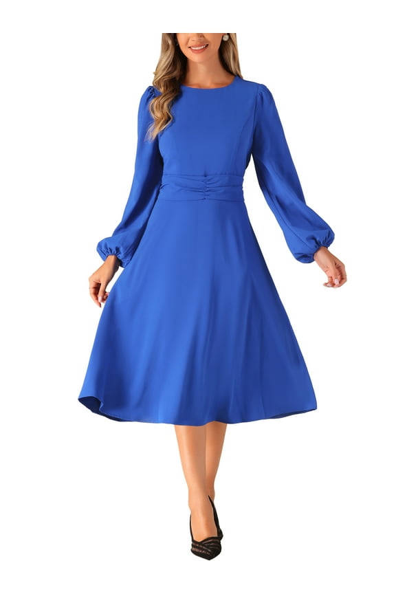 Women's Lantern Sleeve High Waist Maxi Wedding Guest Dress S Royal Blue