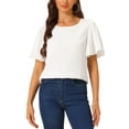 thumbnail image 1 of INSPIRE CHIC Flutter Sleeve Tops for Women's Round Neck Short Sleeve Blouse, 1 of 5