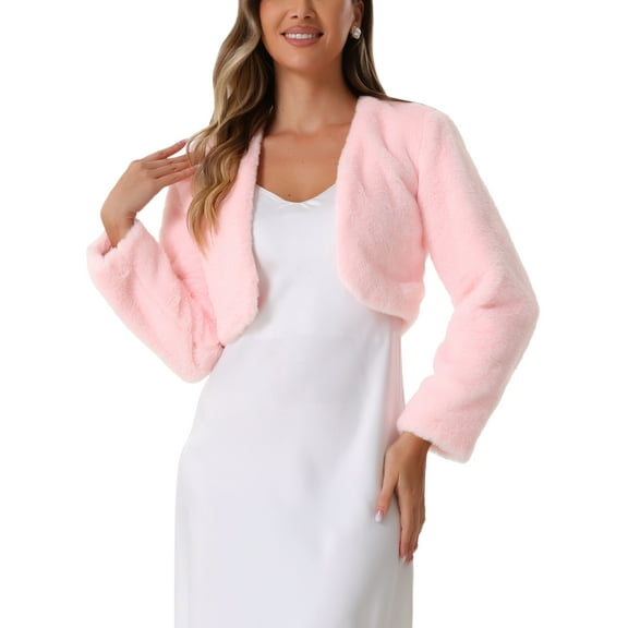 INSPIRE CHIC Formal Bolero for Women's Evening Dressy Faux Fur Shrug Jacket S Light Pink