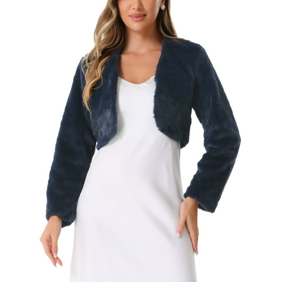 INSPIRE CHIC Formal Bolero for Women's Evening Dressy Faux Fur Shrug Jacket XS Navy Blue