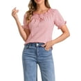 thumbnail image 1 of INSPIRE CHICGingham Plaid Blouse for Woman's Peasant Round Neck Ruffles Puff Sleeve Top M Pink, 1 of 6