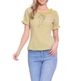 thumbnail image 1 of INSPIRE CHICGingham Plaid Blouse for Woman's Peasant Round Neck Ruffles Puff Sleeve Top S Purple Yellow, 1 of 6