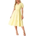thumbnail image 1 of INSPIRE CHIC Women's Gingham Dress Summer Ruffle Trim V Neck Button Decor Flowy Midi Dresses L Yellow, 1 of 6