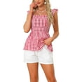 thumbnail image 1 of INSPIRE CHIC Women's Gingham Peplum Top Square Neck Sleeveless Summer Plaid Blouse L Red, 1 of 6