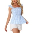 thumbnail image 1 of INSPIRE CHIC Women's Gingham Peplum Top Square Neck Sleeveless Summer Plaid Blouse XS Blue, 1 of 6