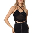thumbnail image 1 of INSPIRE CHIC Glitter Crop Top for Women's Tie Neck Sleeveless Sheer Sexy Club Party Tops Black XS, 1 of 5