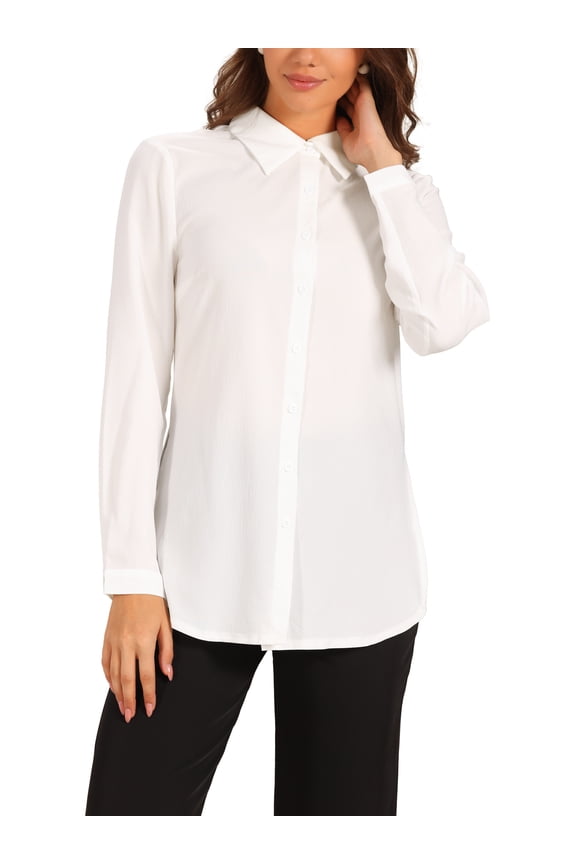 High Low Tops for Women's Sexy Side Slit Long Sleeve Button Down Blouse Shirts