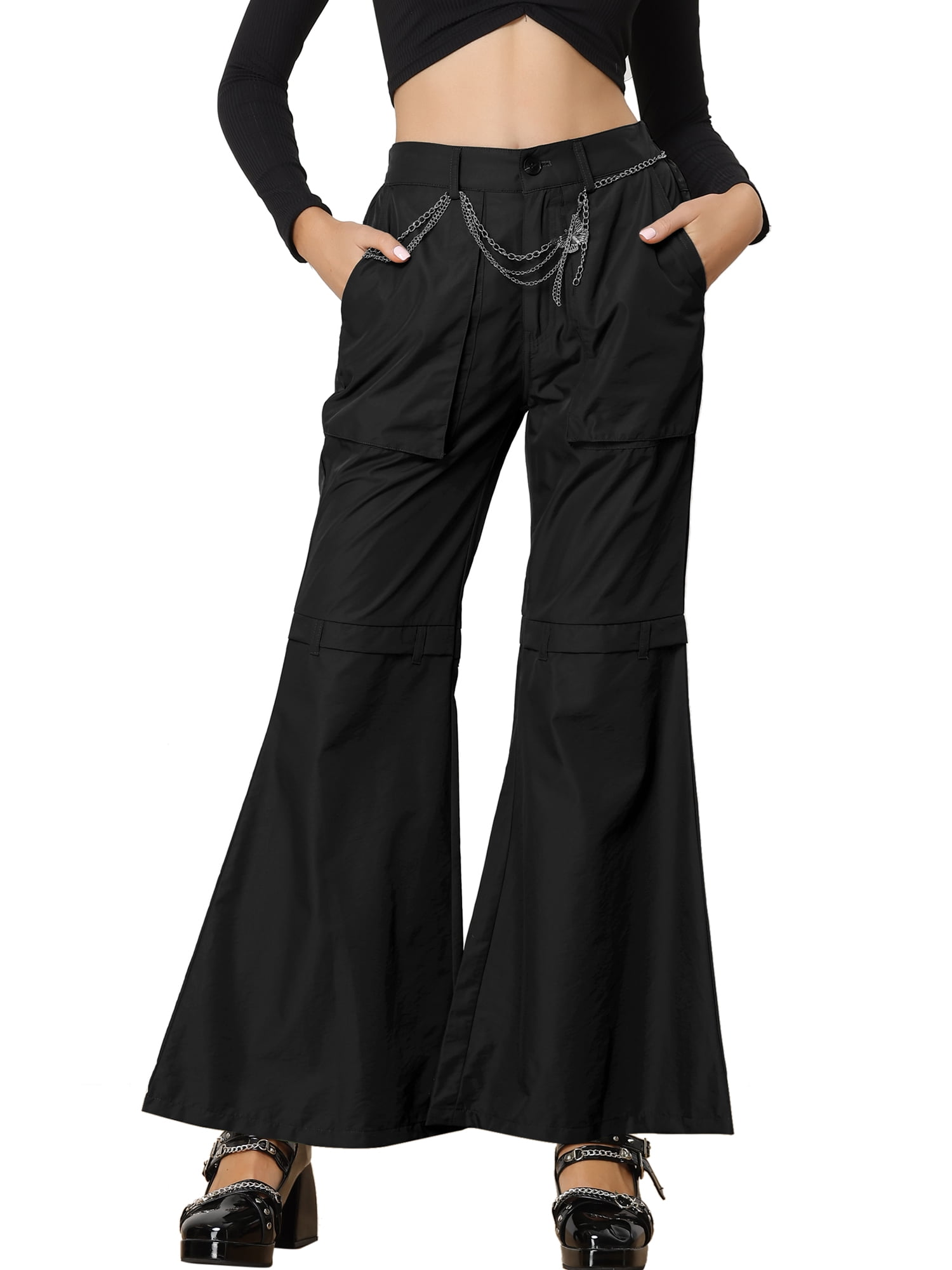 Allegra K High Waist Wide Leg Cargo Pants for Women's Bell Bottom Pants