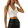 thumbnail image 1 of INSPIRE CHIC Holographic Crop Top for Women's Shimmering Shiny Party Halter Metallic Tops L Silver, 1 of 5
