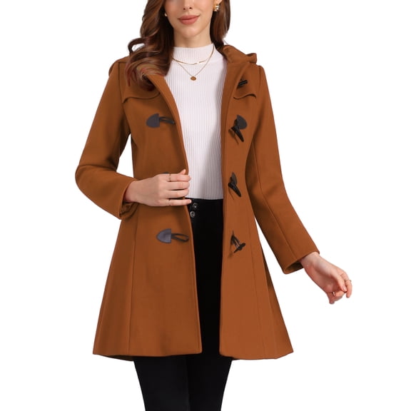 INSPIRE CHIC Women's Coat Solid Color Toggle Button Fully Lined Hooded Coat S Brown