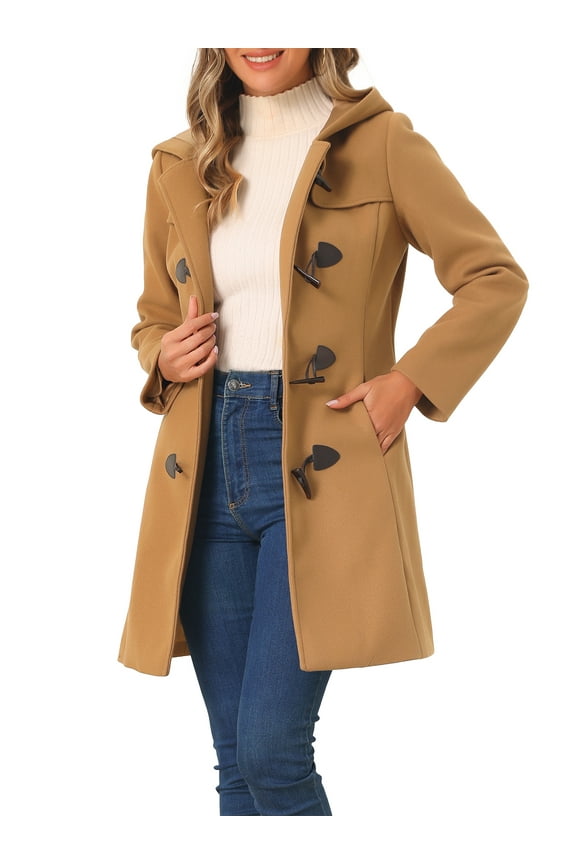 Women's Coat Solid Color Toggle Button Fully Lined Hooded Coat XS Camel