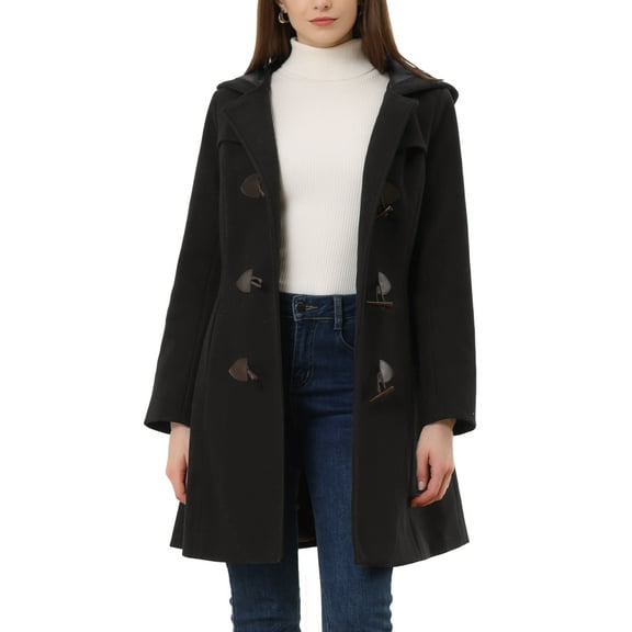 INSPIRE CHIC Hooded Toggle Button Up Duffle Coat for Women's Winter Outwear XS Black