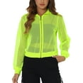 thumbnail image 1 of INSPIRE CHIC Ribbed Cuffs Jacket for Women Hoodie Mesh Bomber Jacket XS Neon Yellow, 1 of 6
