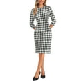 thumbnail image 1 of Allegra K Houndstooth Dress for Women's 3/4 Sleeve Elegant Cinched Waist Bodycon Dress, 1 of 4