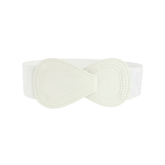 INSPIRE CHIC Interlock Buckle 8-shaped Faux Leather Elastic Belt Cinch Waistband for Lady Fit Waist Girth:25"/63.5cm-37"/94cm Cream