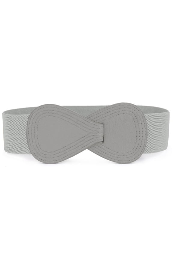 Interlock Buckle 8-shaped Faux Leather Elastic Belt Cinch Waistband for Lady Fit Waist Girth:25"/63.5cm-37"/94cm Gray
